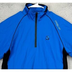 ProQuip Windbreaker Jacket Mens Small Blue Quarter Zip Windproof‎ Short Sleeve